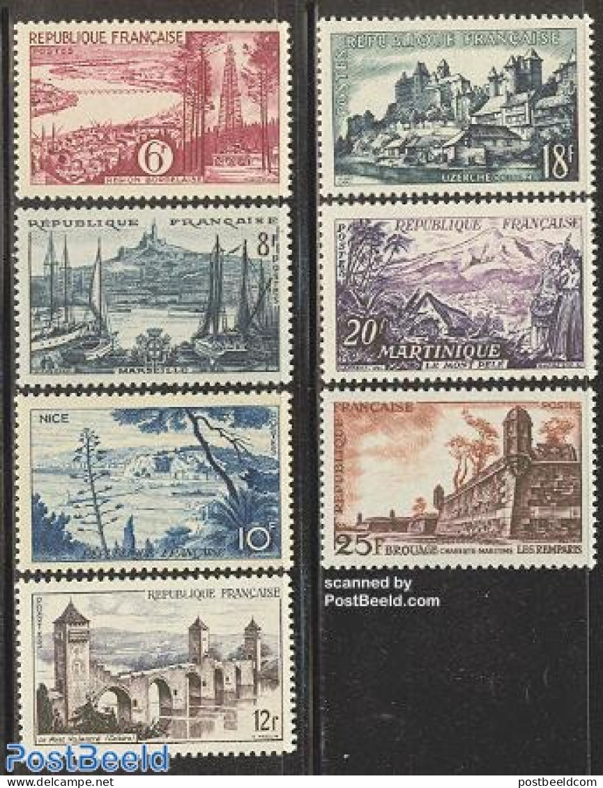 France 1955 Landscapes 7v, Mint NH, Science - Transport - Mining - Ships And Boats - Art - Bridges And Tunnels - Castl.. - Nuevos