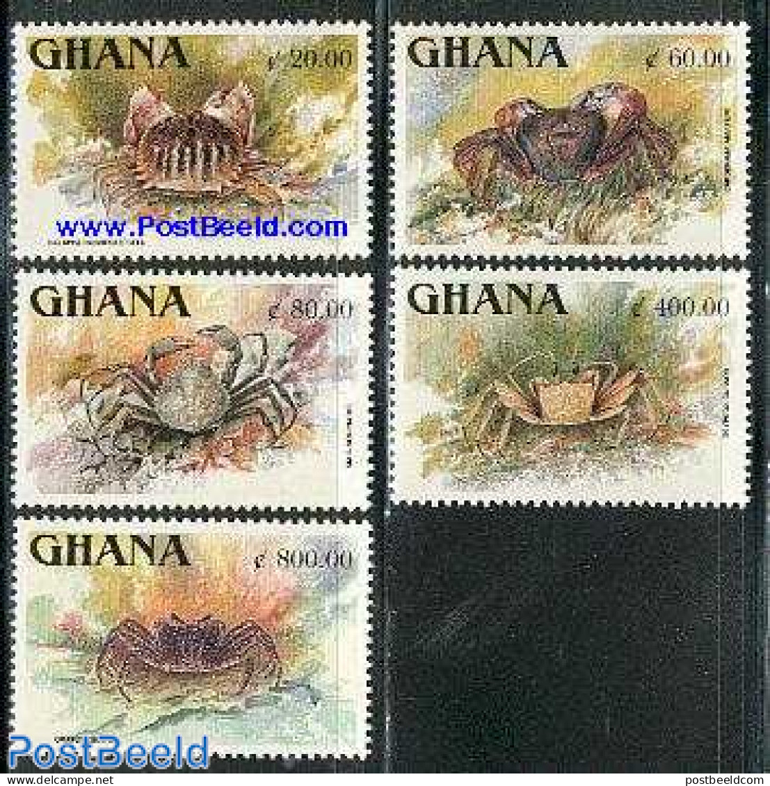 Ghana 1993 Crabs 5v, Mint NH, Nature - Shells & Crustaceans - Crabs And Lobsters - Vie Marine