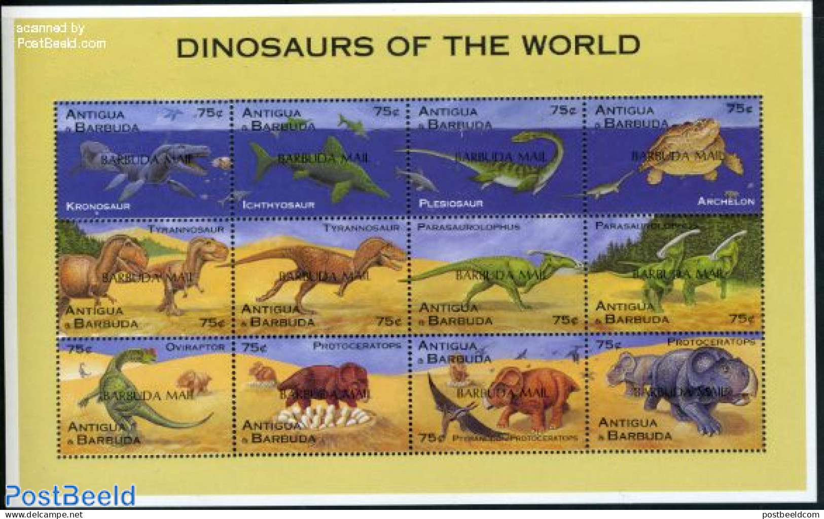 Barbuda 1996 Preh. Animals 12v M/s, Mint NH, Nature - Prehistoric Animals - Prehistorics