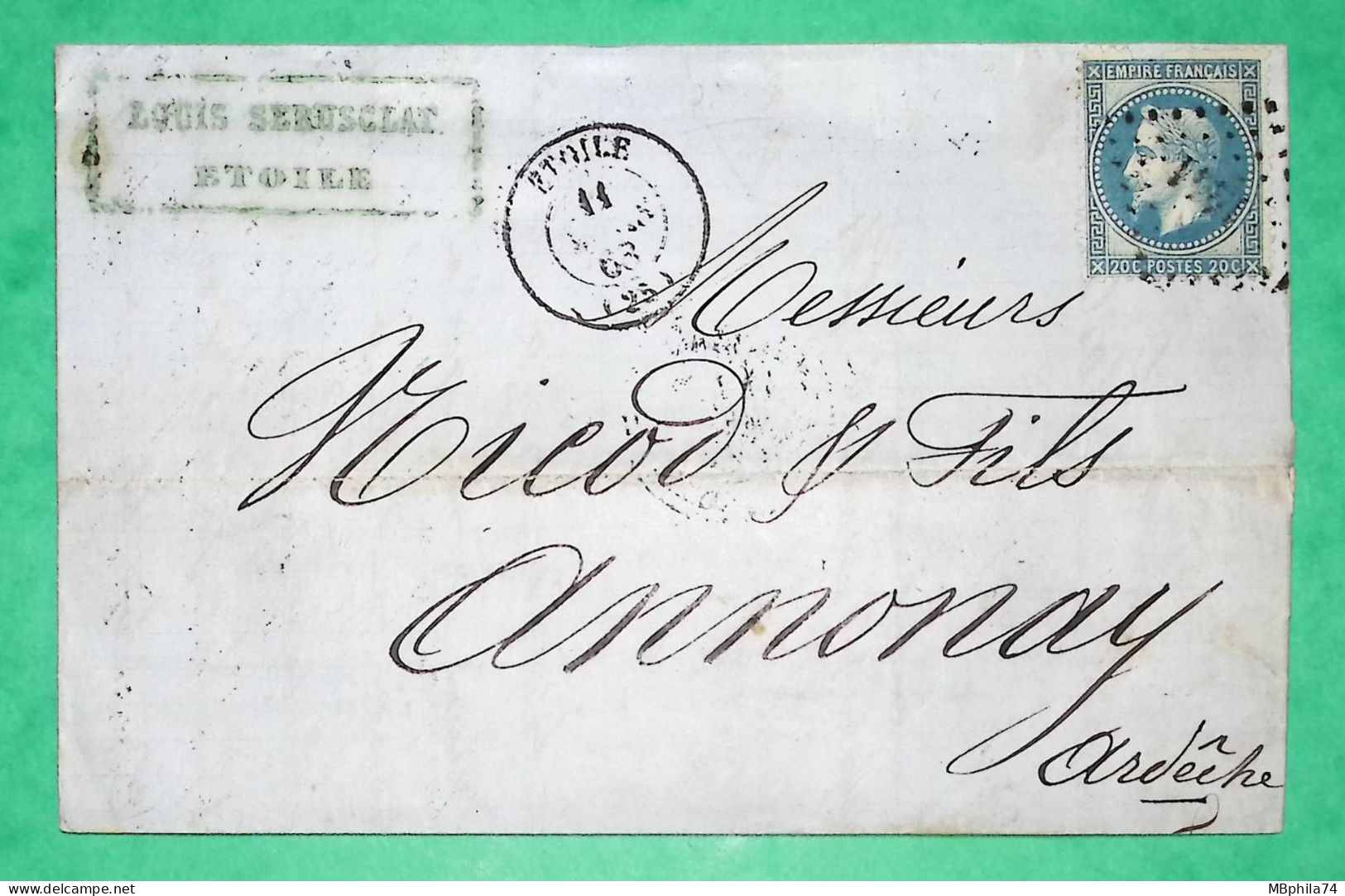 N°29 PC DU GC 1441 ETOILE DROME POUR ANNONAY ARDECHE 1868 LETTRE COVER FRANCE - 1849-1876: Classic Period