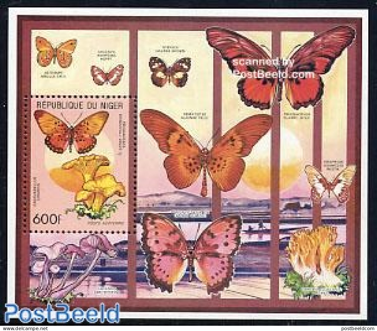 Niger 1991 Mushroom/butterfly S/s, Mint NH, Nature - Butterflies - Mushrooms - Funghi