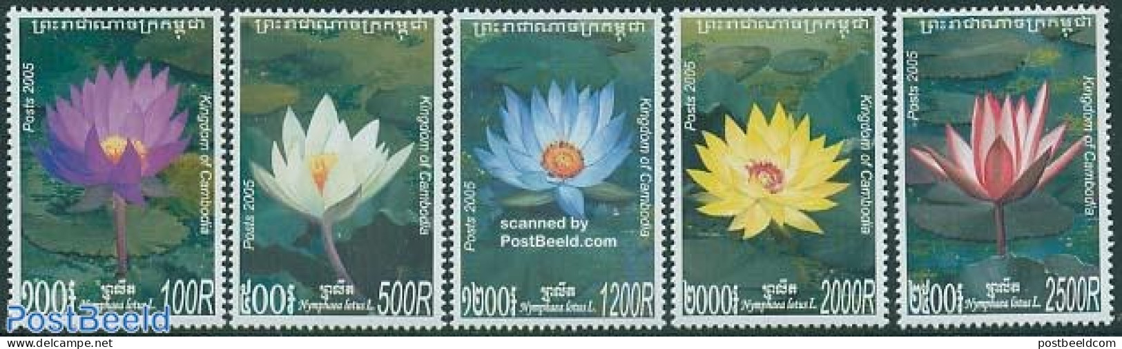 Cambodia 2005 Water Flowers 5v, Mint NH, Nature - Flowers & Plants - Cambodia