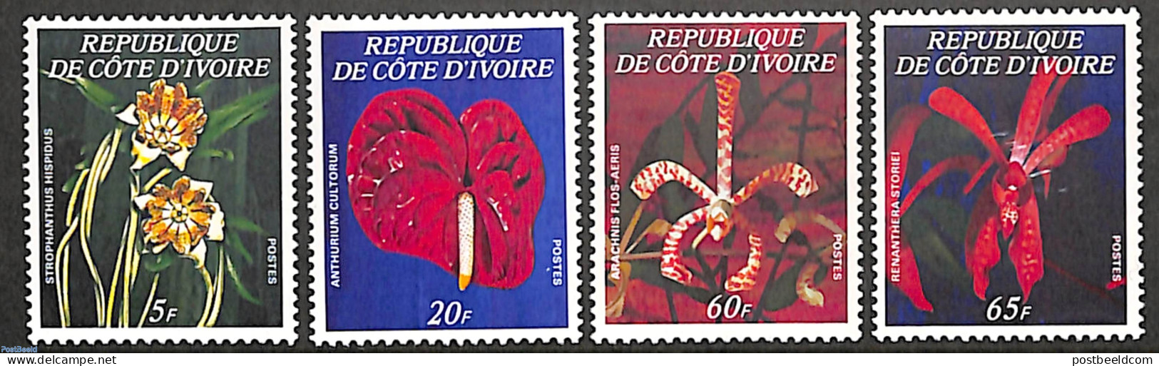 Ivory Coast 1977 Exotic Flowers 4v, Mint NH, Nature - Flowers & Plants - Nuevos