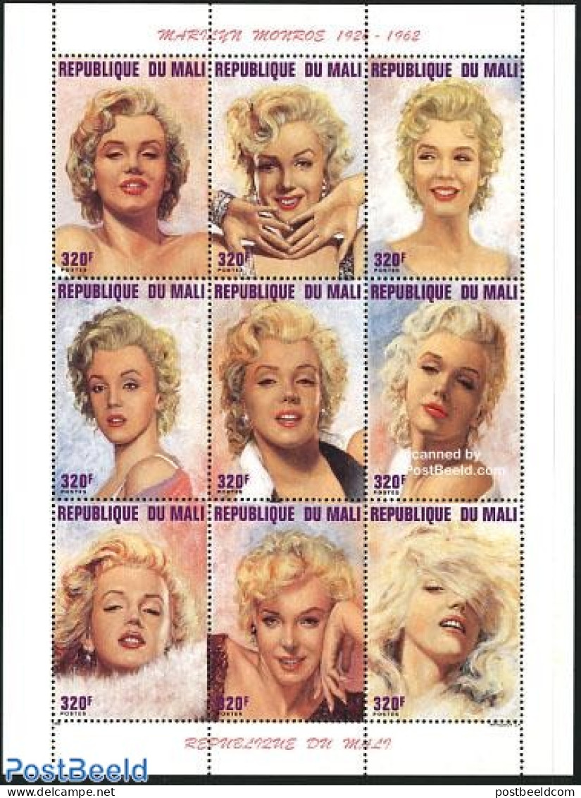 Mali 1996 Marilyn Monroe 9v M/s, Mint NH, Performance Art - Marilyn Monroe - Movie Stars - Schauspieler