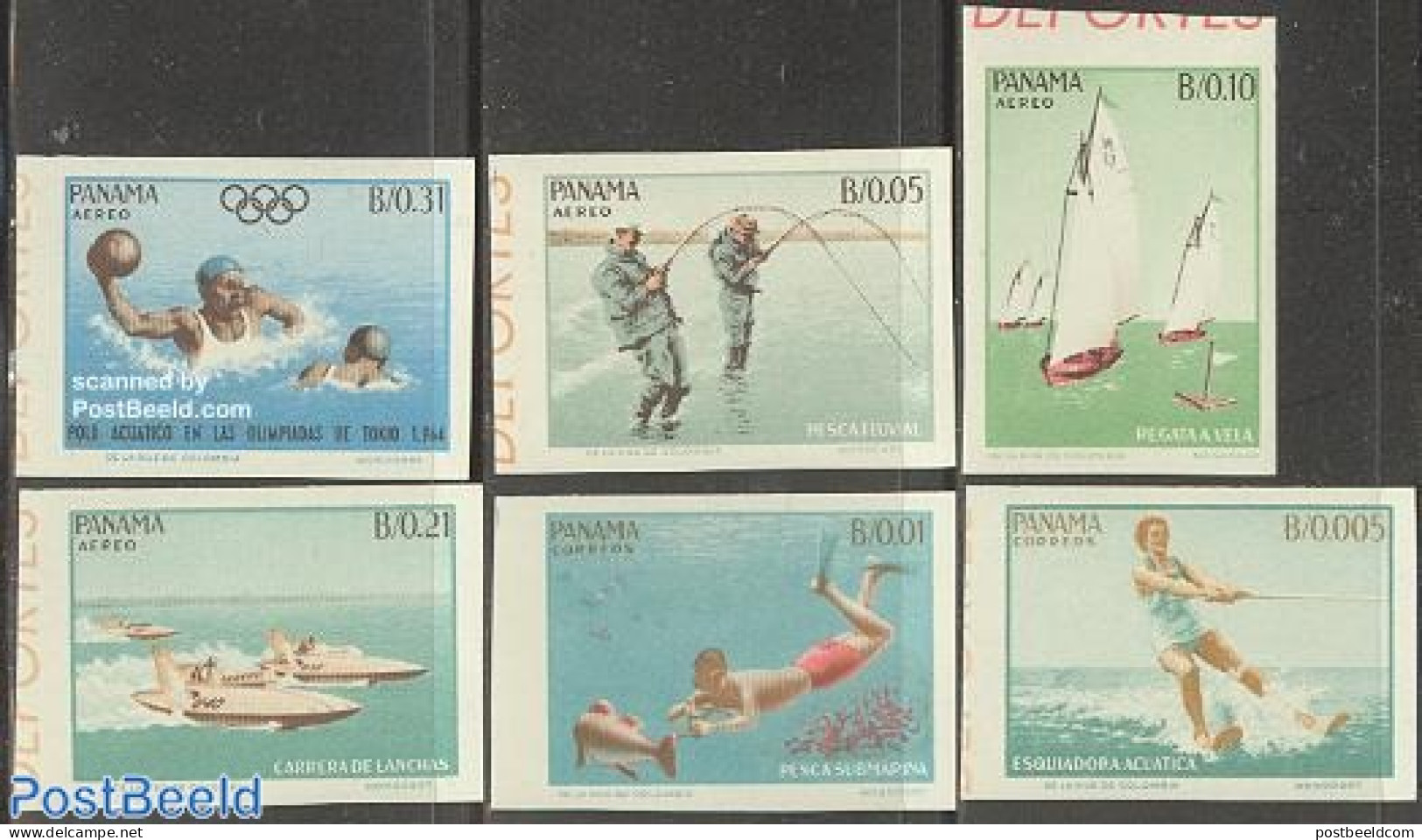 Panama 1964 Olympic Games & Sports 6v Imperforated, Mint NH, Nature - Sport - Transport - Fish - Fishing - Diving - Ol.. - Fische