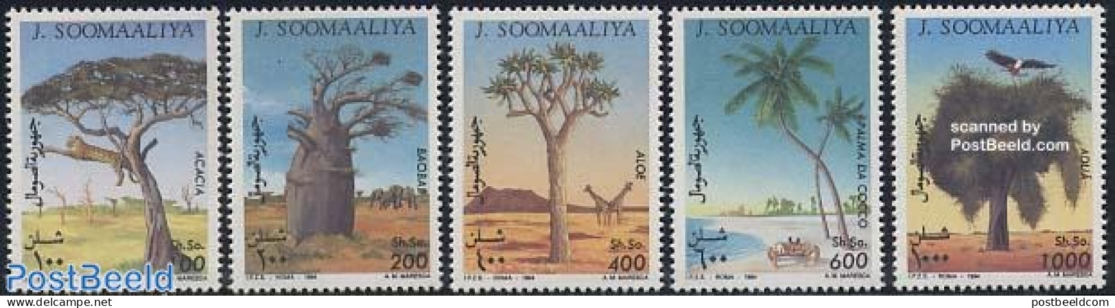 Somalia 1994 Trees 5v, Mint NH, Nature - Birds - Trees & Forests - Rotary, Lions Club