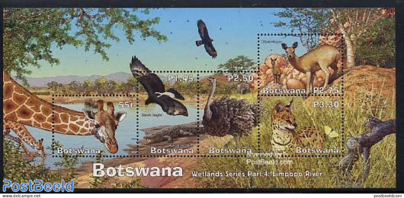 Botswana 2003 Wetlands S/s, Mint NH, Nature - Animals (others & Mixed) - Birds - Cat Family - Giraffe - Botswana (1966-...)