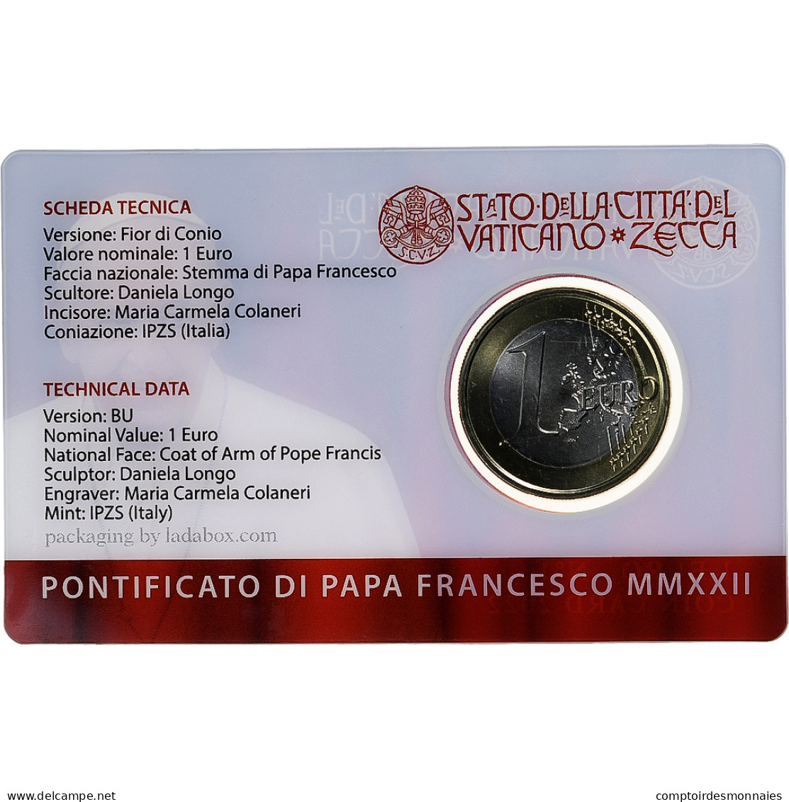 Vatican, Euro, Pape François, Coin Card.FDC, 2022, Rome, Bimétallique, FDC - Vatican