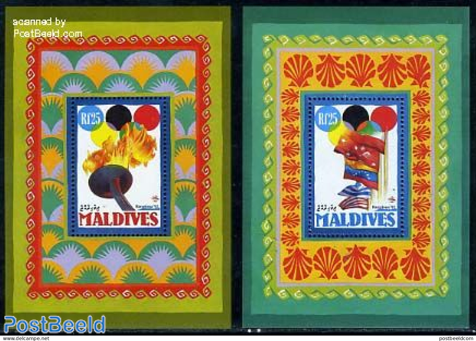 Maldives 1992 Olympic Games 2 S/s, Mint NH, History - Sport - Flags - Olympic Games - Maldiven (1965-...)