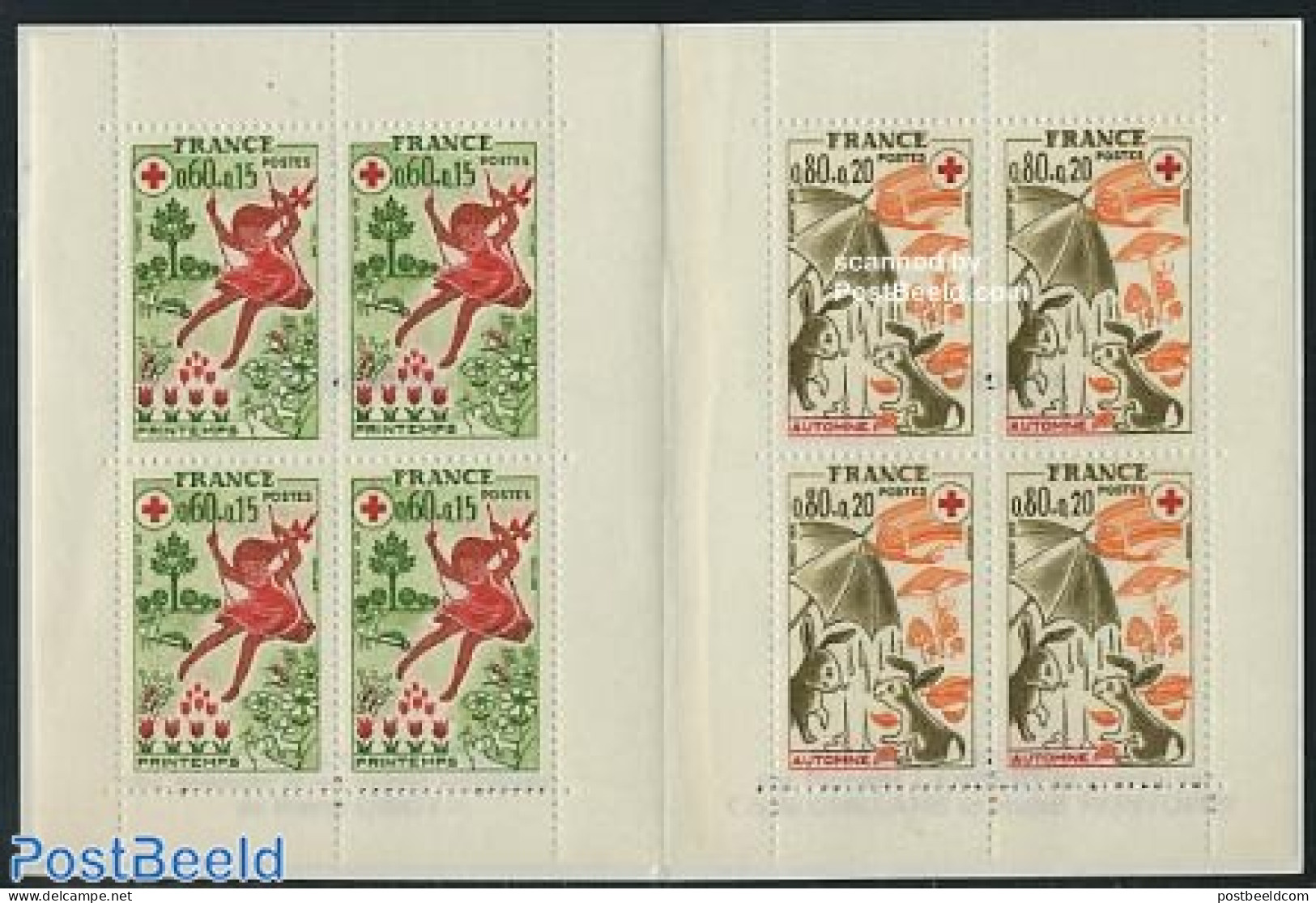 France 1975 Red Cross Booklet, Mint NH, Health - Nature - Various - Red Cross - Butterflies - Gardens - Mushrooms - Ra.. - Unused Stamps