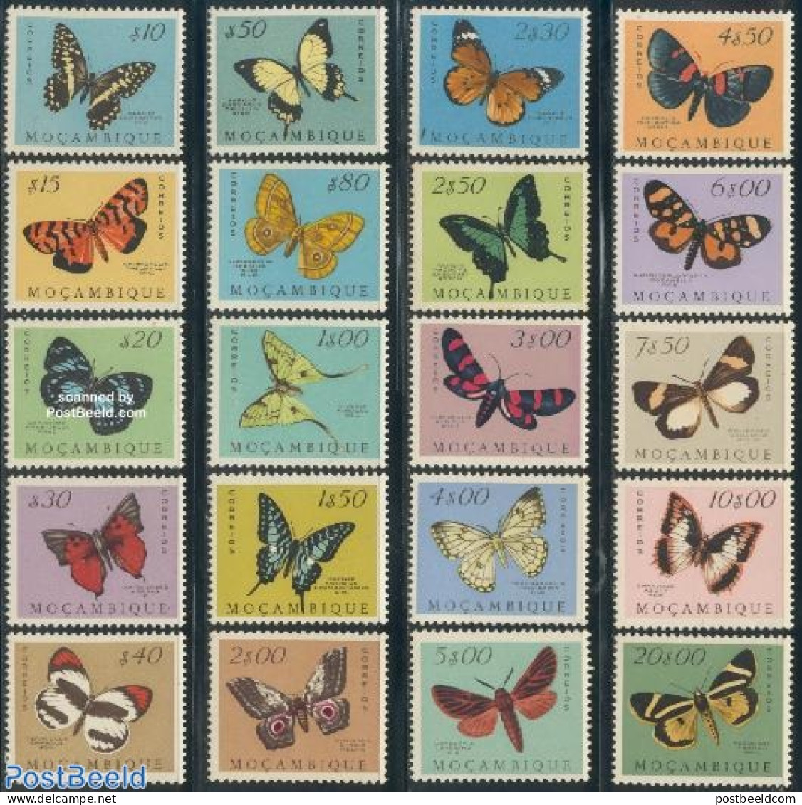 Mozambique 1953 Butterflies 20v, Mint NH, Nature - Butterflies - Mosambik