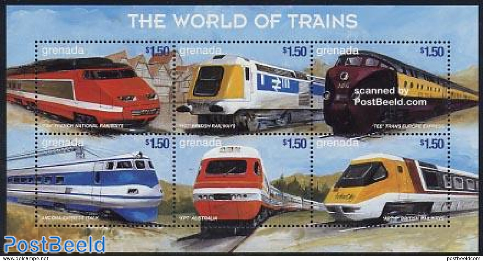 Grenada 1999 Railways 6v M/s, TGV, Mint NH, Transport - Railways - Trenes