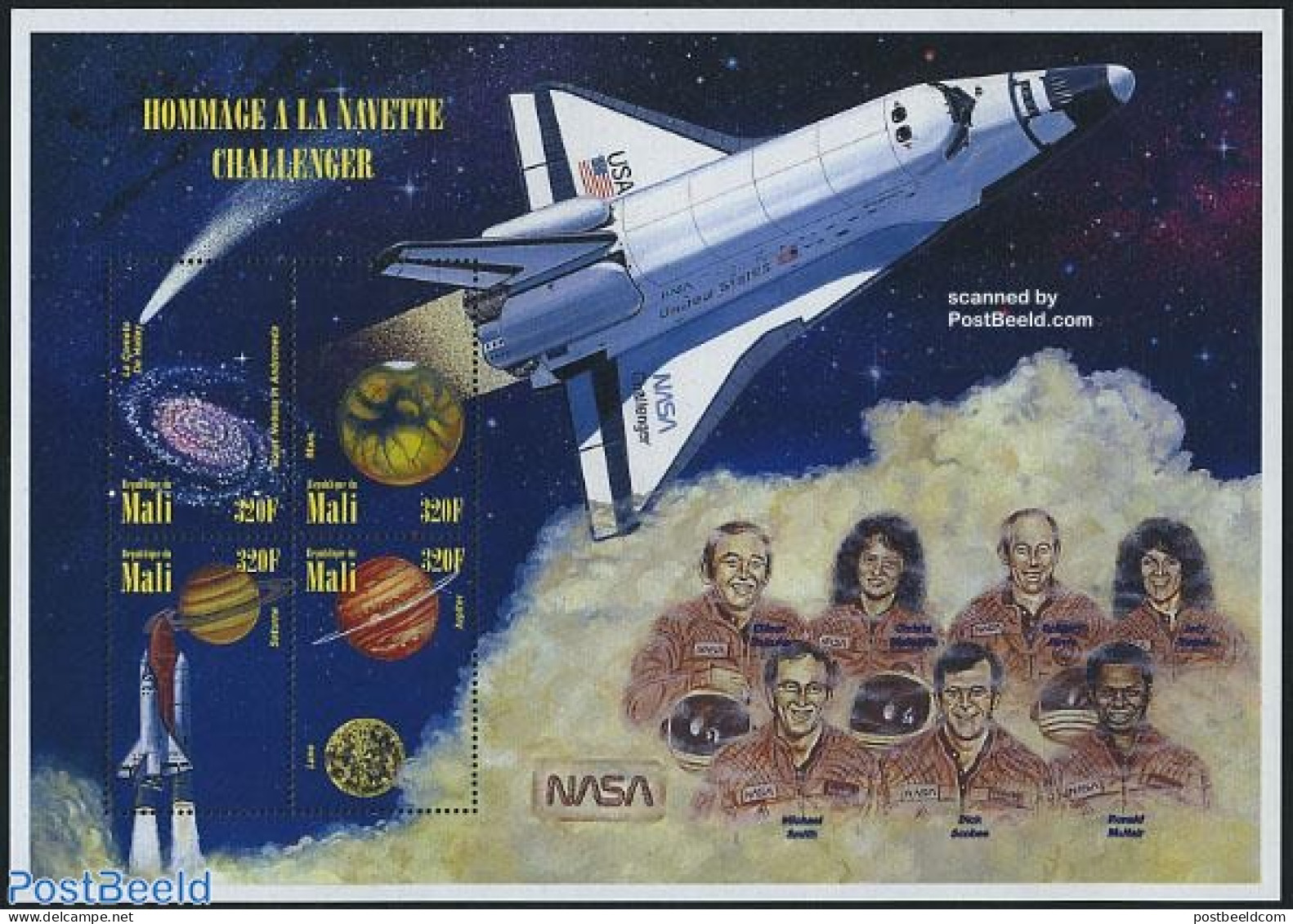 Mali 1996 Challenger 4v M/s, Mint NH, Science - Transport - Astronomy - Space Exploration - Halley's Comet - Astrology