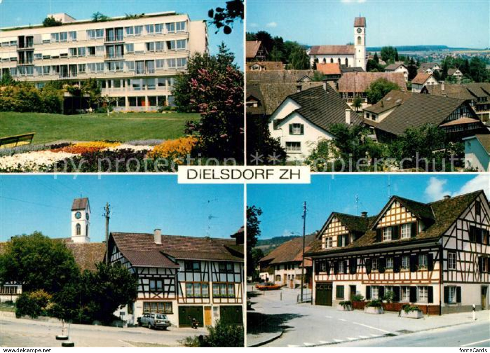 13599511 Dielsdorf Teilansichten Alte Fachwerkhaeuser Kirche Wohnblock Park Diel - Autres & Non Classés