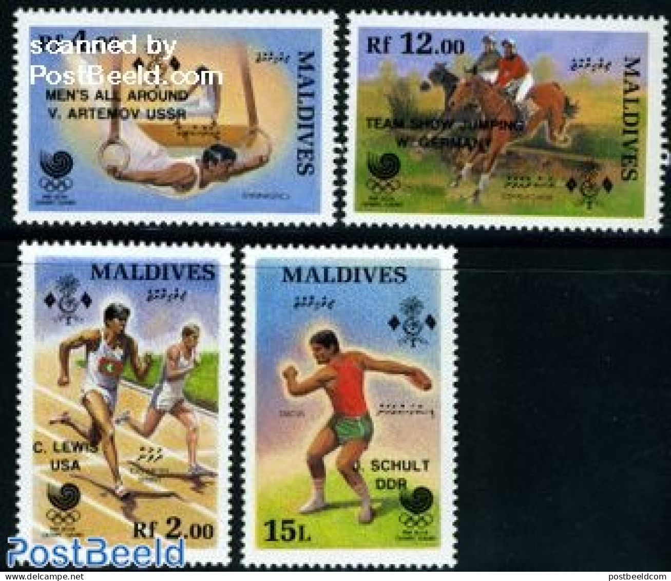 Maldives 1989 Olympic Winners 4v, Mint NH, Nature - Sport - Horses - Athletics - Gymnastics - Olympic Games - Atletica