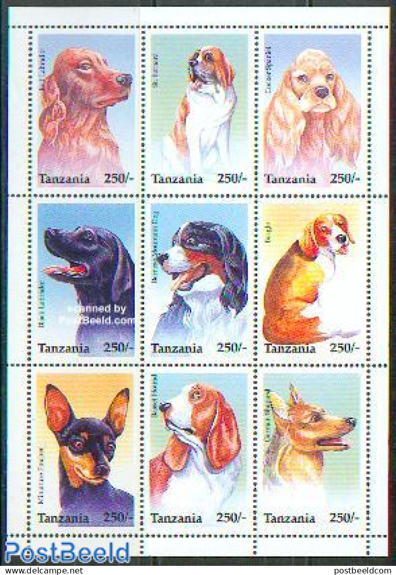 Tanzania 1996 Dogs 9v M/s, Mint NH, Nature - Dogs - Tanzanie (1964-...)