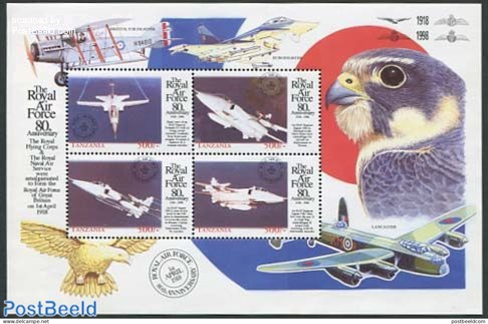 Tanzania 1998 80 Years R.A.F. 4v M/s, Mint NH, Transport - Aircraft & Aviation - Aerei