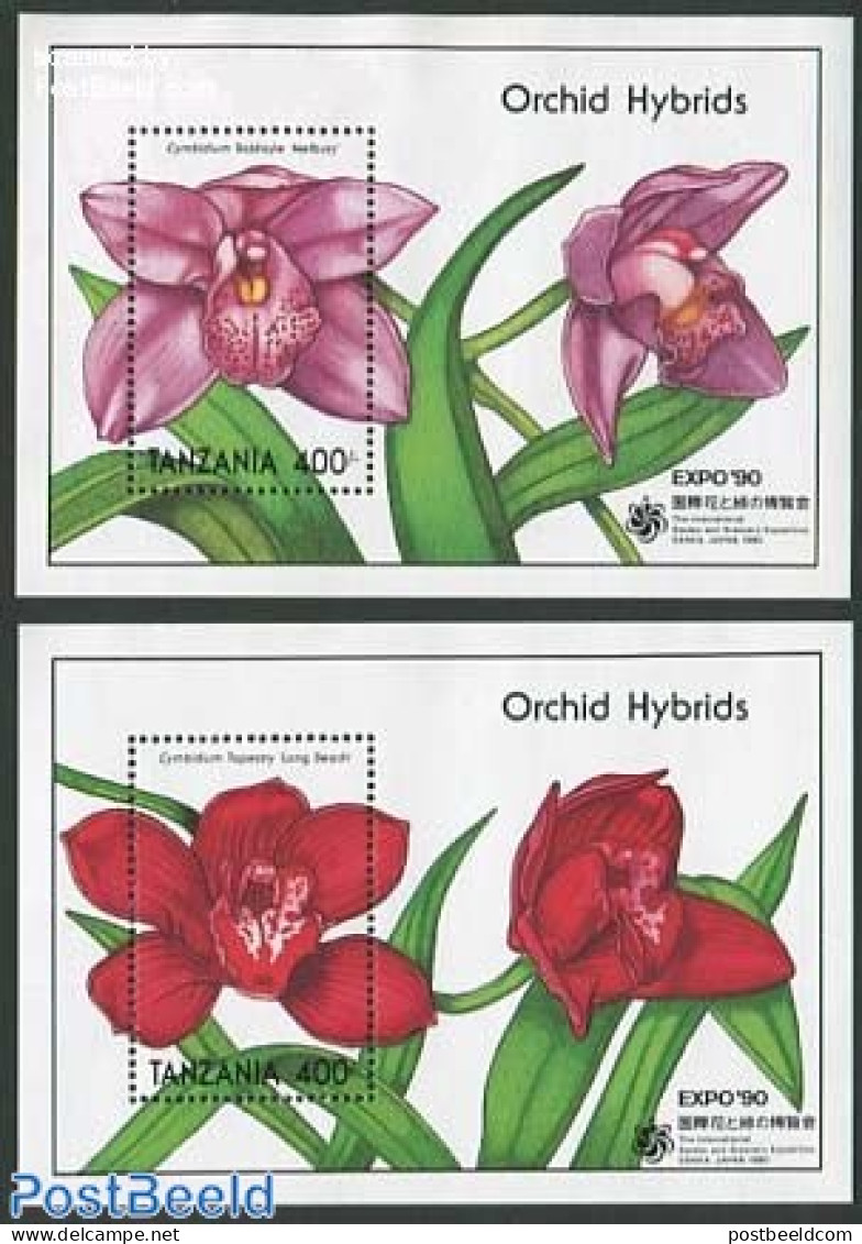 Tanzania 1991 Expo 90, Orchids 2 S/s, Mint NH, Nature - Flowers & Plants - Orchids - Philately - Tansania (1964-...)