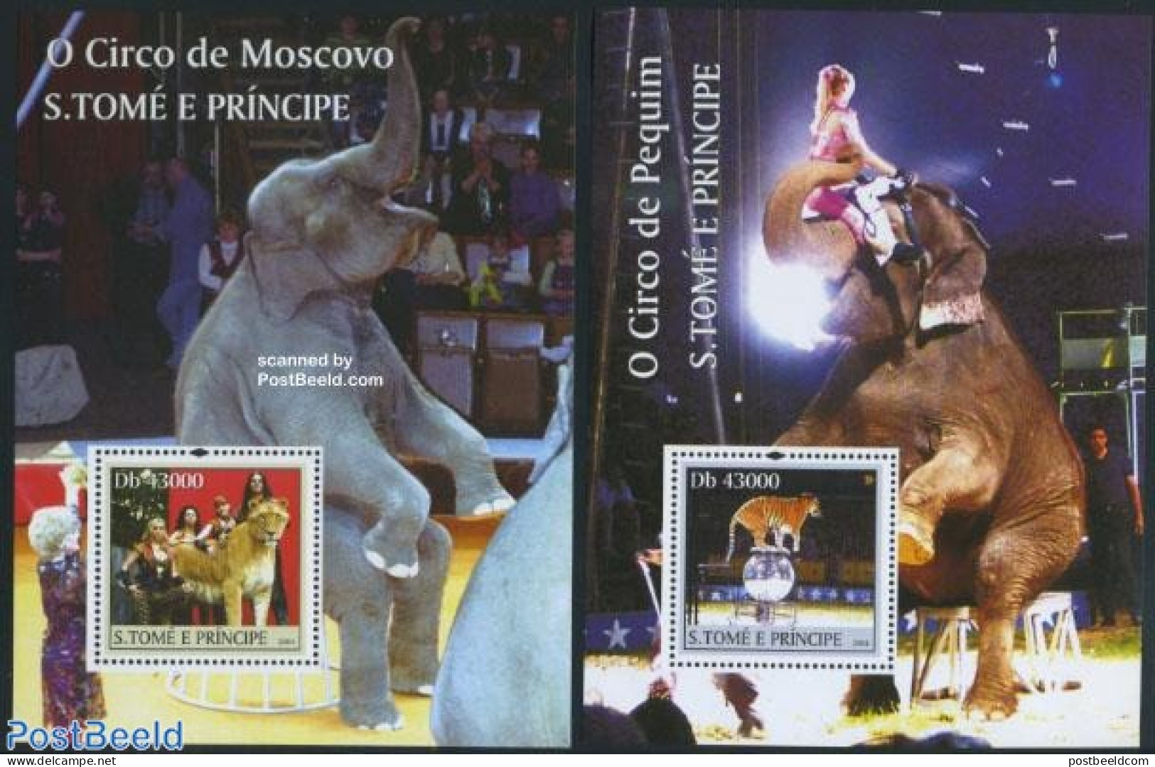 Sao Tome/Principe 2004 Circus 2 S/s, Mint NH, Nature - Performance Art - Cat Family - Elephants - Circus - Circus