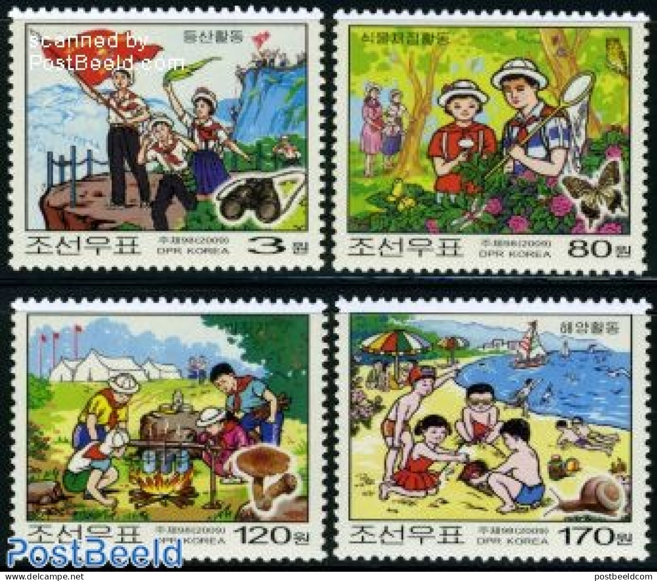 Korea, North 2009 Schoolchidrens Union Camp 4v, Mint NH, Nature - Transport - Butterflies - Mushrooms - Owls - Ships A.. - Pilze