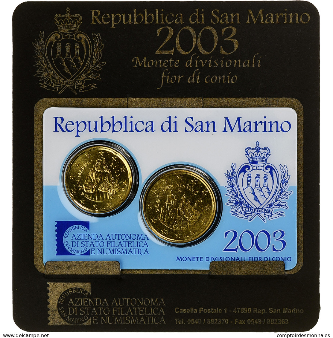 Saint Marin , Set 20 Ct. & 50 Ct., Coin Card.FDC, 2003, Rome, Or Nordique, FDC - San Marino