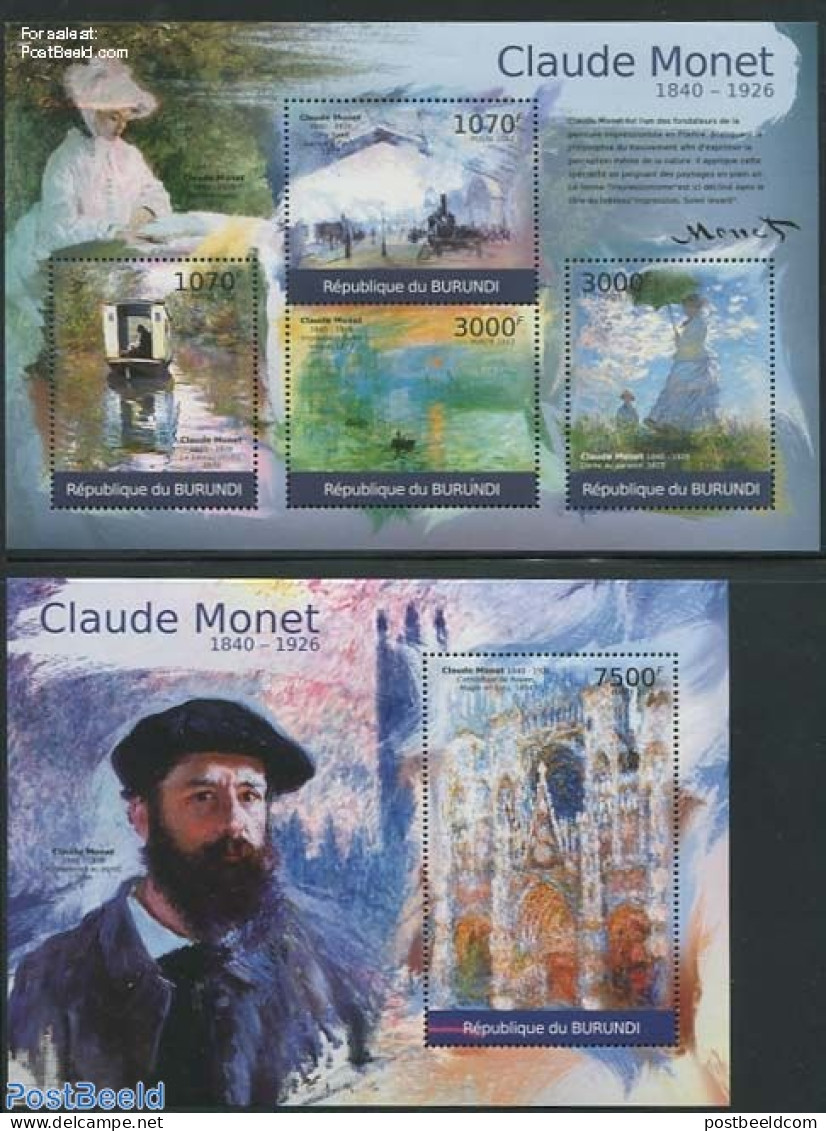 Burundi 2012 Claude Monet Paintings 2 S/s, Mint NH, Transport - Ships And Boats - Art - Modern Art (1850-present) - Pa.. - Schiffe