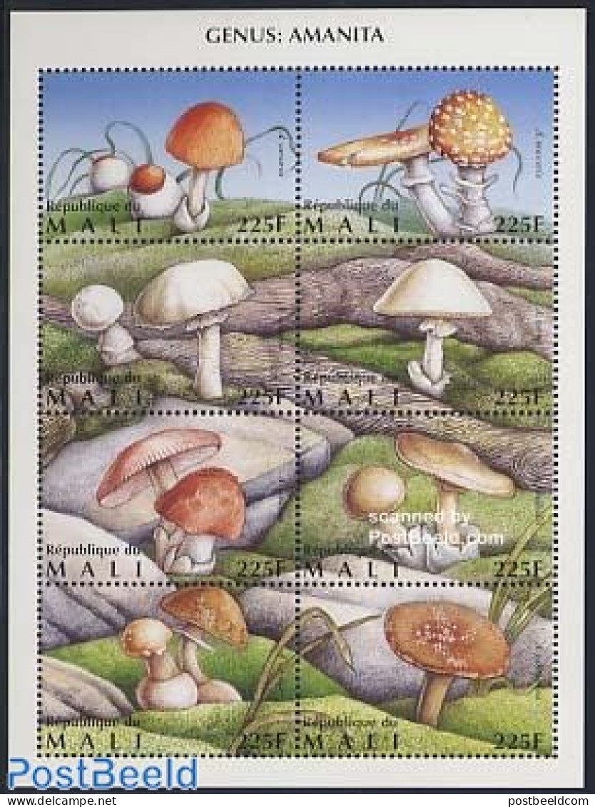 Mali 1996 Mushrooms 8v M/s (8X225f), Mint NH, Nature - Mushrooms - Funghi