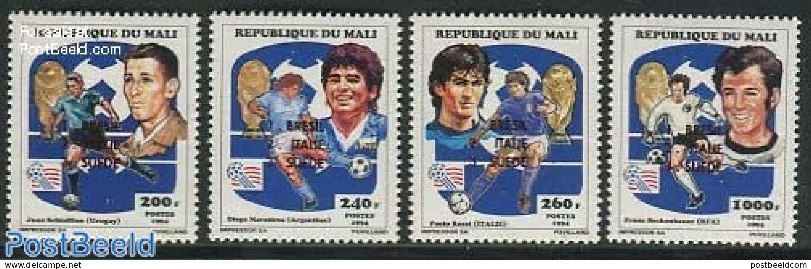 Mali 1994 Football Winners 4v, Red Overprints, Mint NH, Sport - Football - Mali (1959-...)