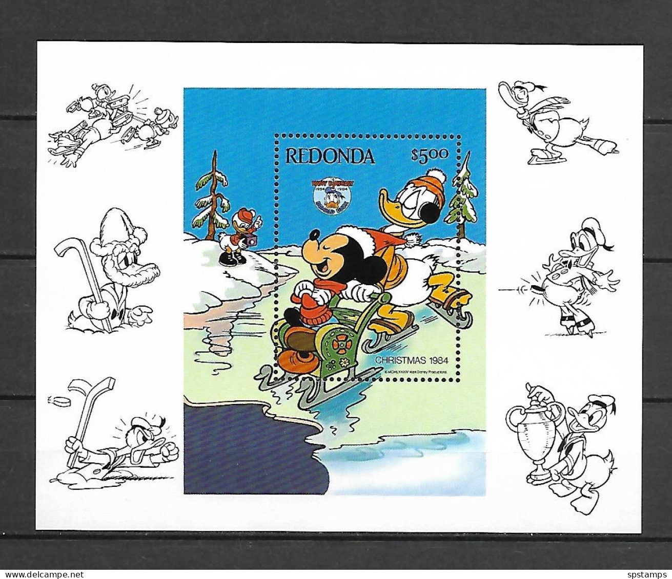 Disney Redonda 1984 Christmas - Mickey - Donald MS MNH - Disney