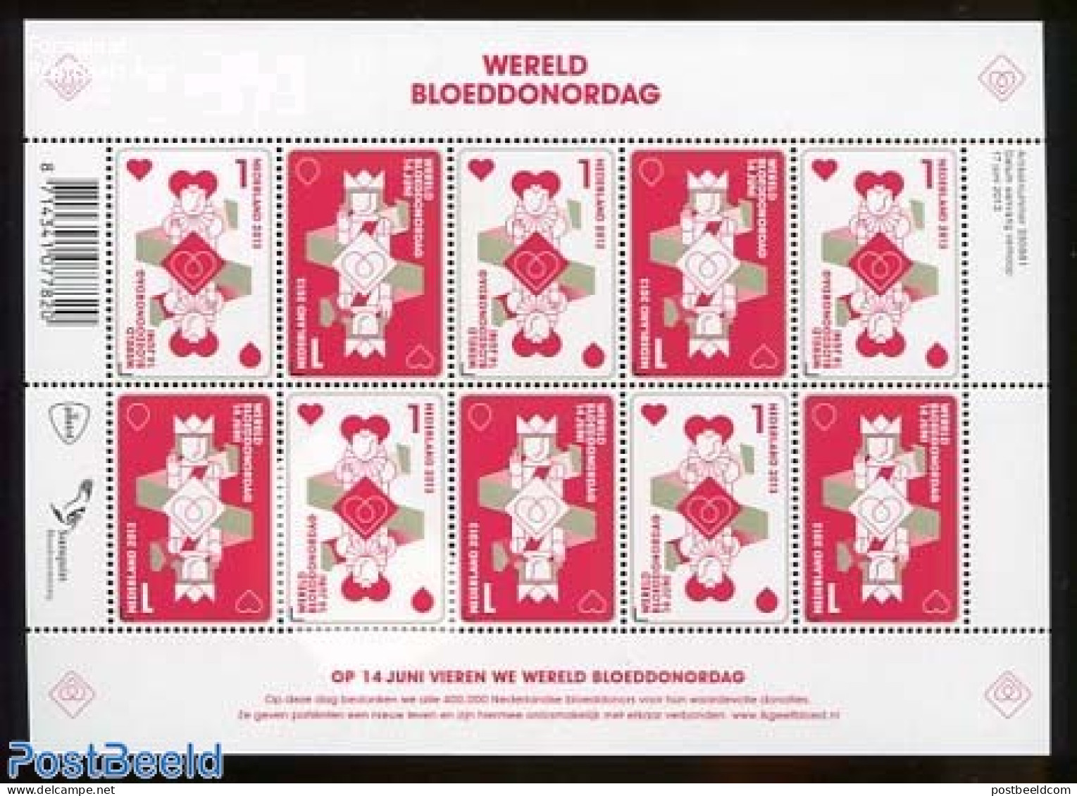 Netherlands 2013 World Blood Donor Day M/s, Mint NH, Health - Sport - Health - Playing Cards - Nuovi