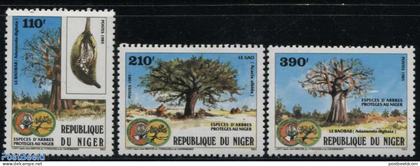 Niger 1985 Trees 3v, Mint NH, Nature - Trees & Forests - Rotary Club