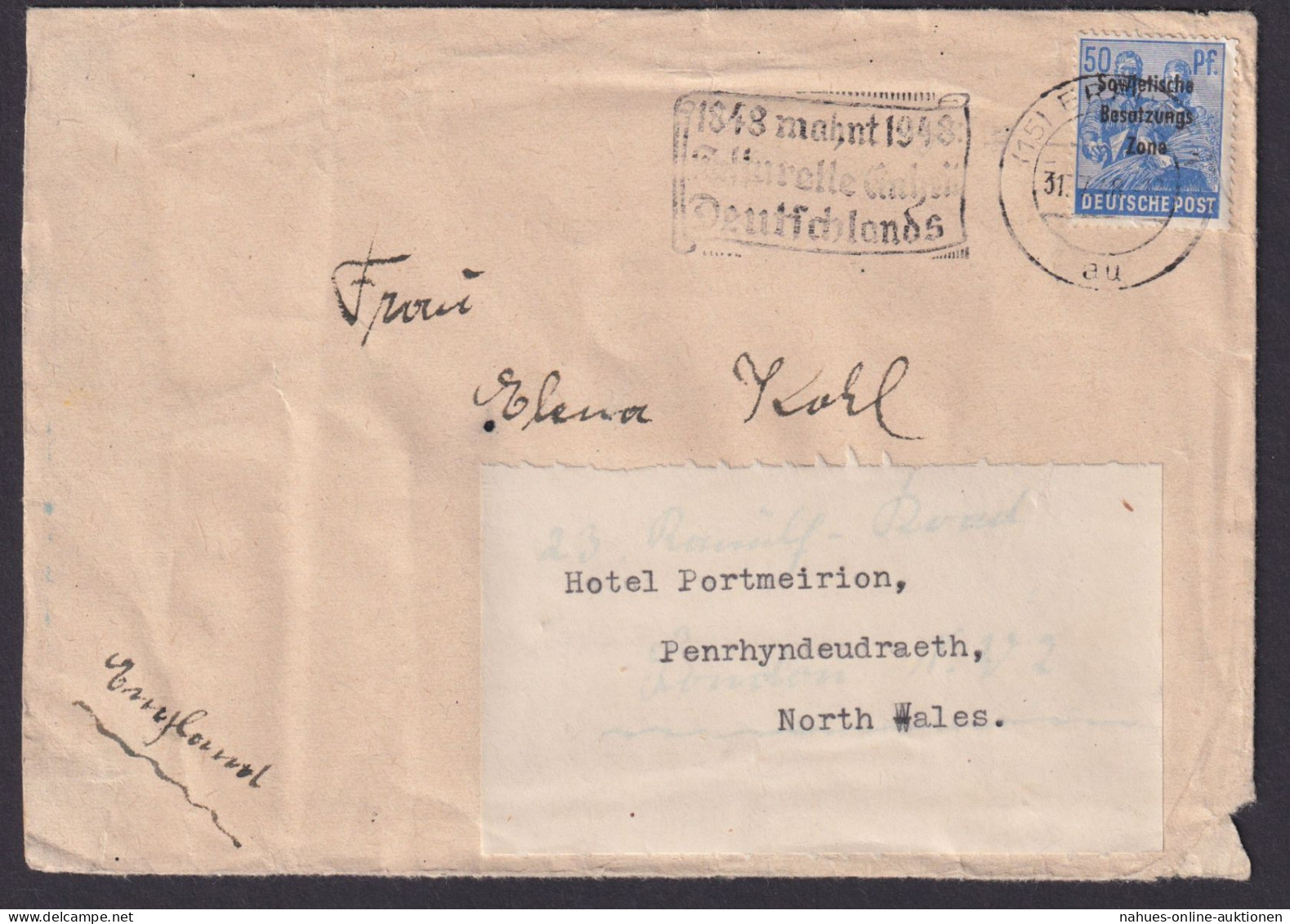 SBZ Brief EF Aufdruck 194 Arbeiter Erfurt N. Penrhyndeutraeth North Wales - Autres & Non Classés