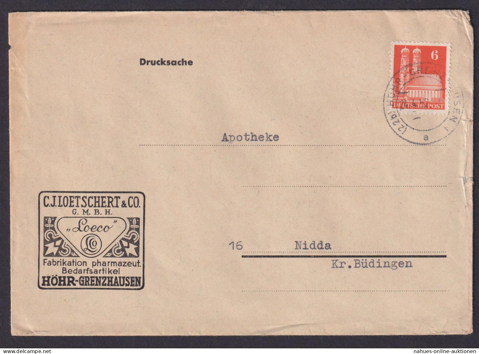 Bizone Brief EF 6 Pfg. Bauten Höhr Grenzhausen Rheinland Pfalz Reklame C.J. - Covers & Documents