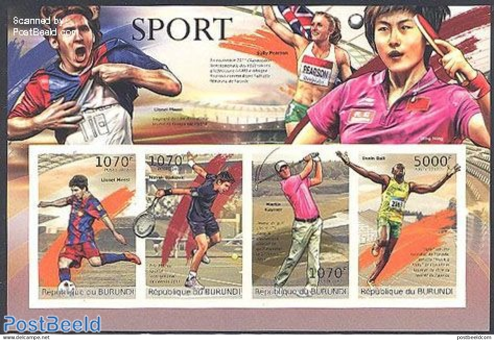 Burundi 2012 Sports 4v M/s, Imperforated, Mint NH, Sport - Football - Golf - Sport (other And Mixed) - Tennis - Golf
