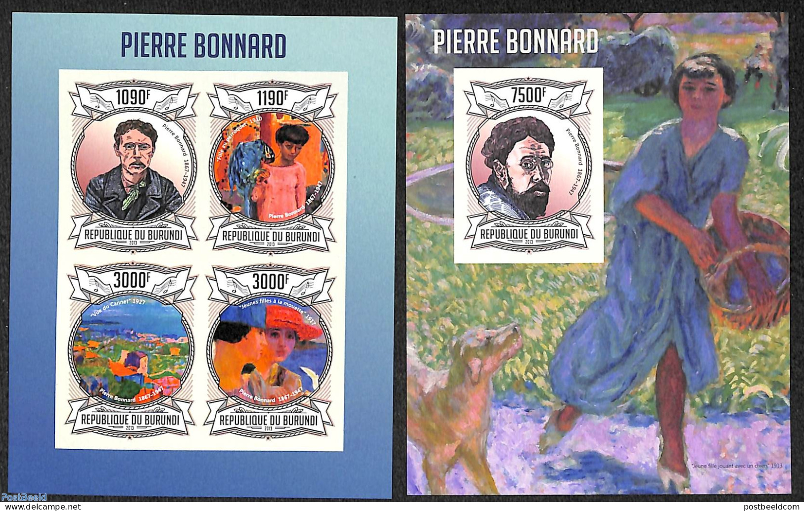 Burundi 2013 Pierre Bonnard 2 S/s, Imperforated, Mint NH, Art - Modern Art (1850-present) - Paintings - Andere & Zonder Classificatie