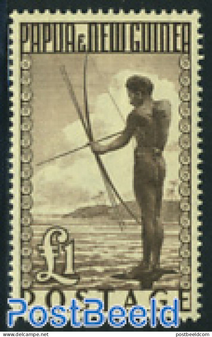Papua New Guinea 1952 1Pound, Stamp Out Of Set, Unused (hinged), History - Nature - Fishing - Peces