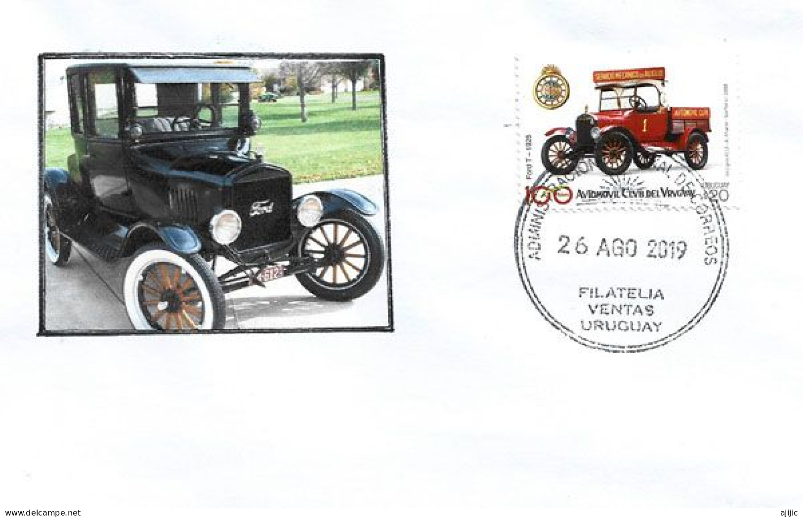 Timbre Voiture  FORD T. 1925  , Lettre  Montevideo. Uruguay - Voitures