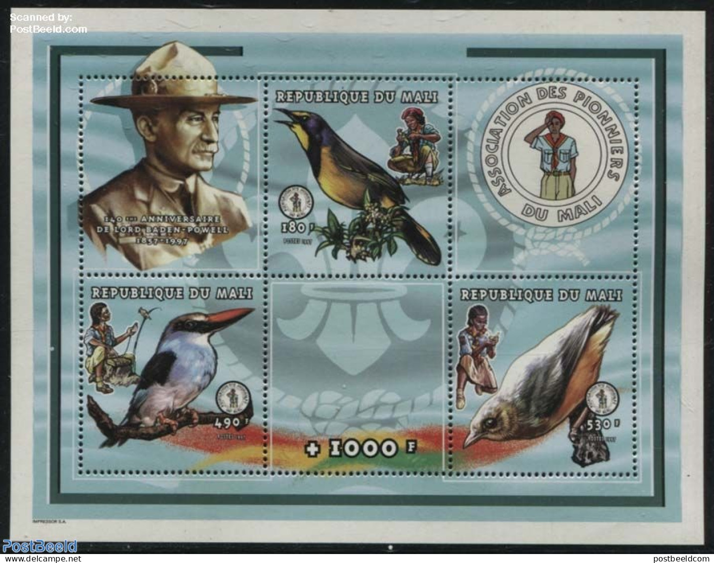 Mali 1998 Scouting, Birds 3v M/s, Mint NH, Nature - Sport - Birds - Scouting - Mali (1959-...)