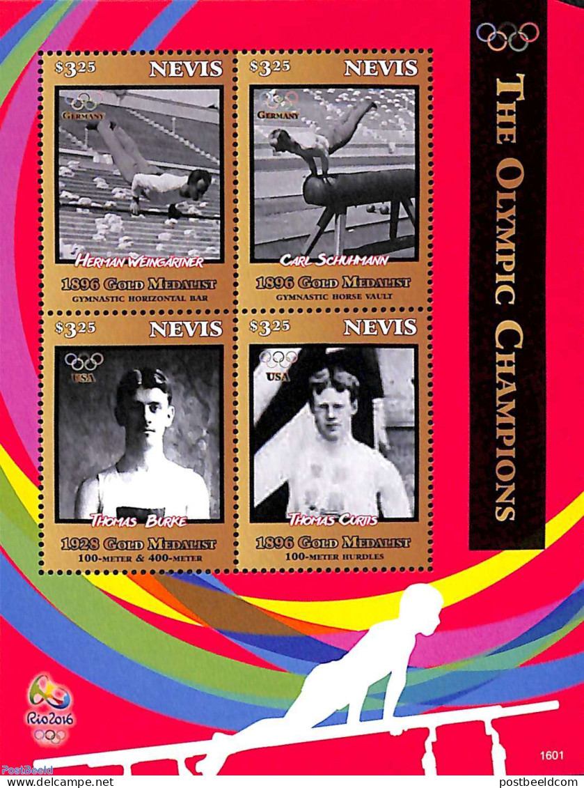 Nevis 2016 Olympic Champions 4v M/s, Mint NH, Sport - Gymnastics - Olympic Games - Gymnastiek