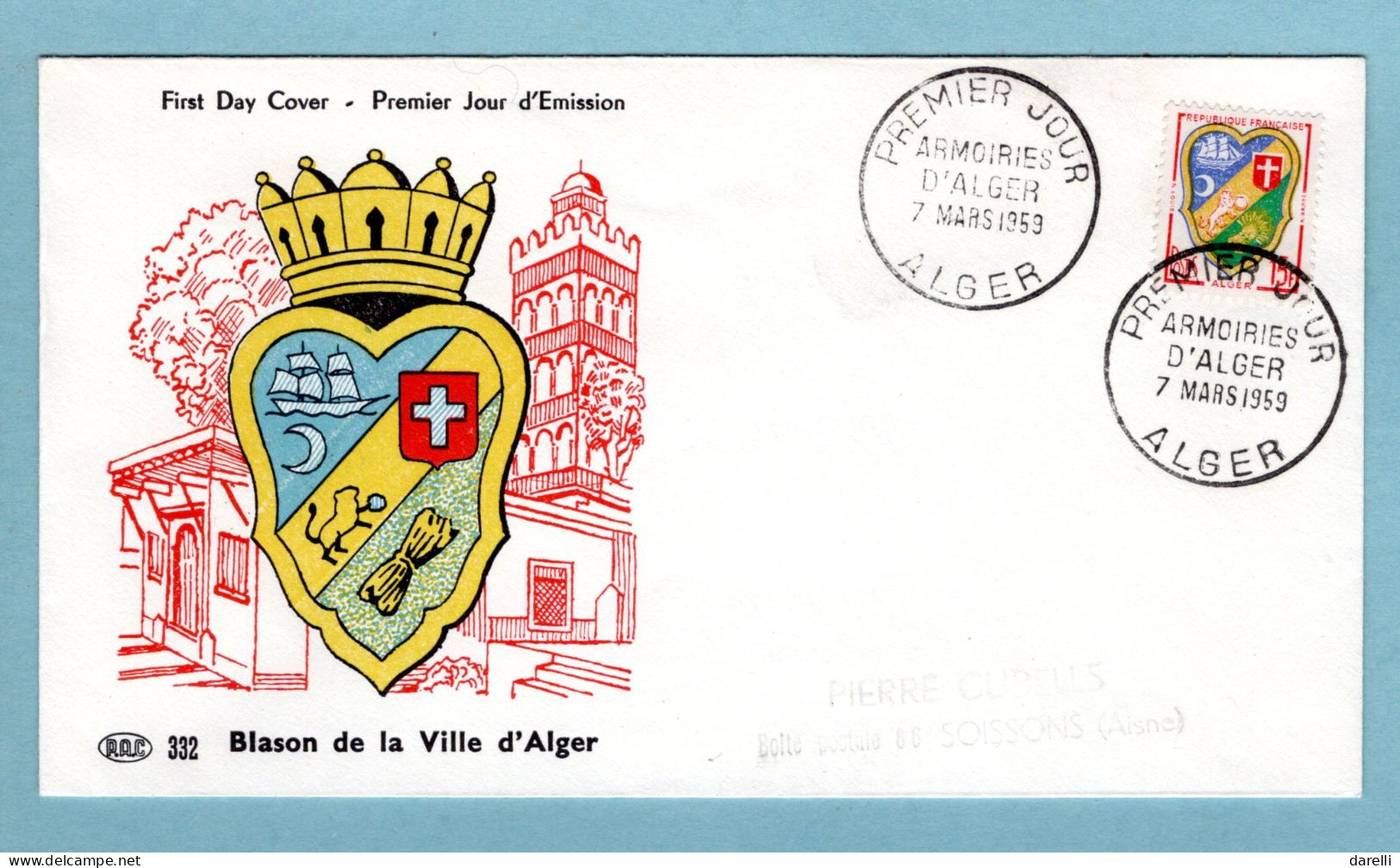 FDC France 1959 - Blason - Armoiries D'Alger - YT 1195 -  Alger - 1950-1959