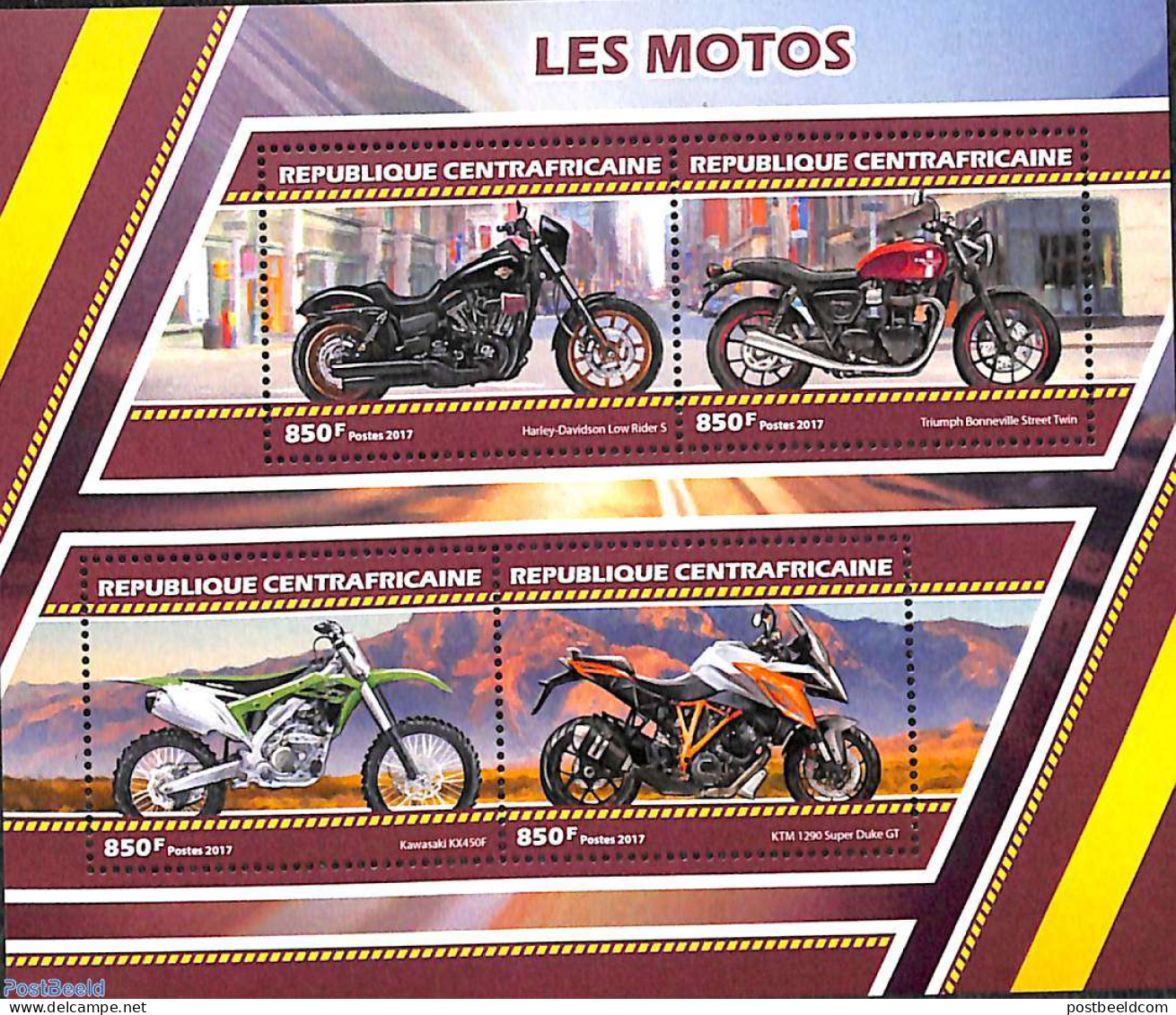 Central Africa 2017 Motorcycles 4v M/s, Mint NH, Transport - Motorcycles - Motorräder