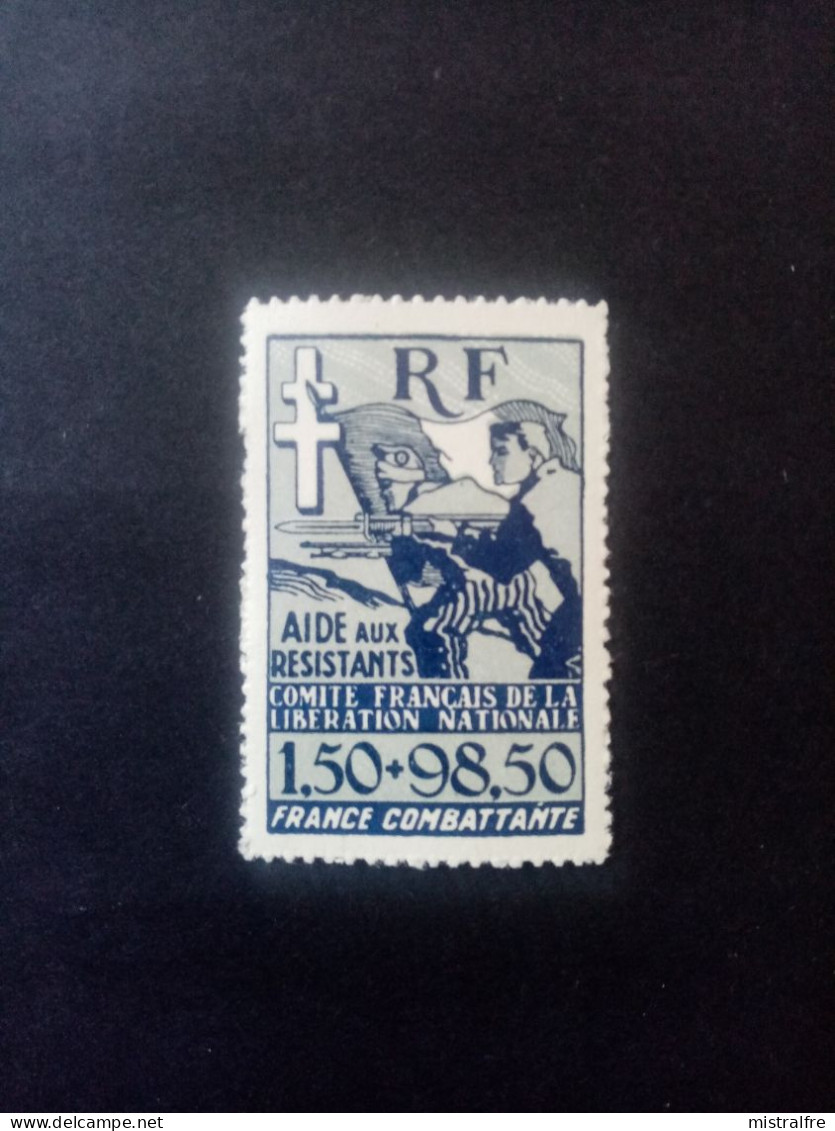 FRANCE LIBRE . 1943.  "AIDE Aux RESISTANTS" N° 6A. NEUF++ . Côte YT 2023 : 35,00 € - Libération