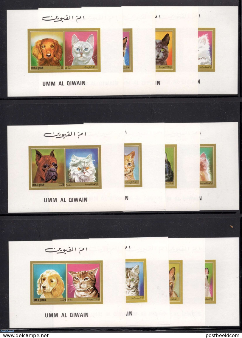 Umm Al-Quwain 1972 Cats And Dogs 12 S/s, Imperforated, Mint NH, Nature - Animals (others & Mixed) - Cats - Dogs - Umm Al-Qaiwain