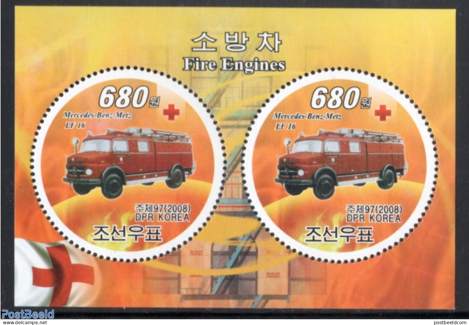 Korea, North 2008 Fire Engines 2v M/s, Mint NH, Transport - Fire Fighters & Prevention - Feuerwehr