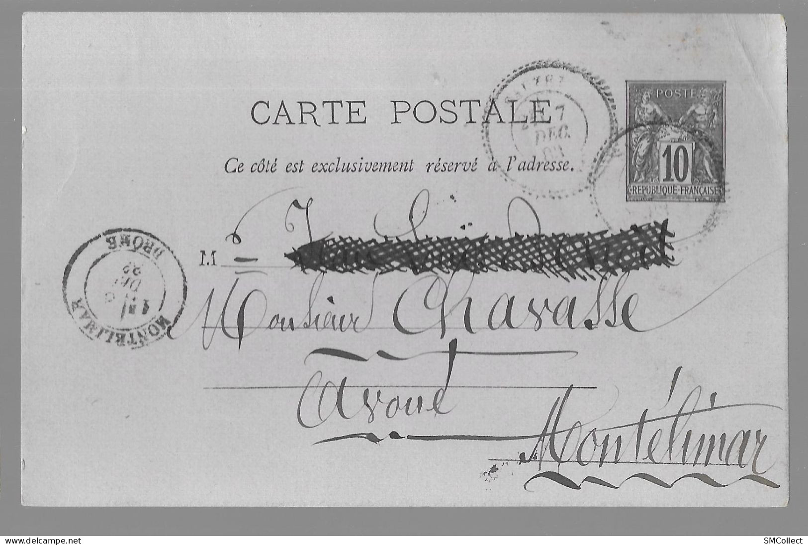 Entier Postal, Sage 10 Centimes Noir Voyagé En Décembre 1882, De (Salers ?) Vers Montélimar (13559) - Standard- Und TSC-AK (vor 1995)