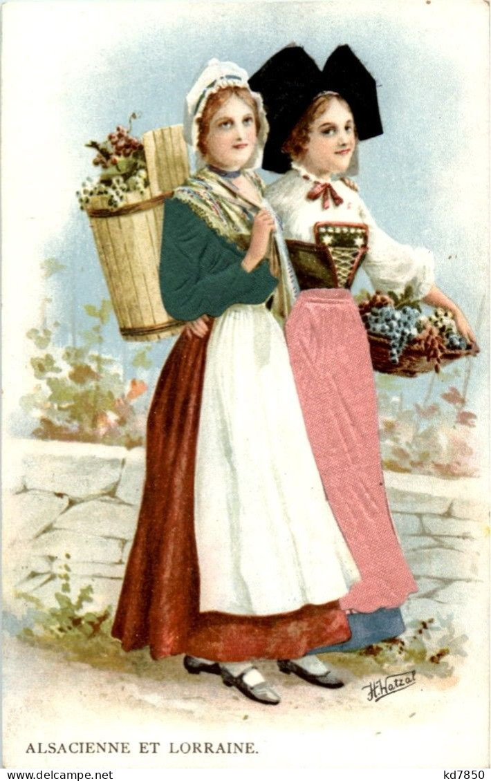 Alsacienne Et Lorraine - Prägekarte Mit Stoff - Costumes