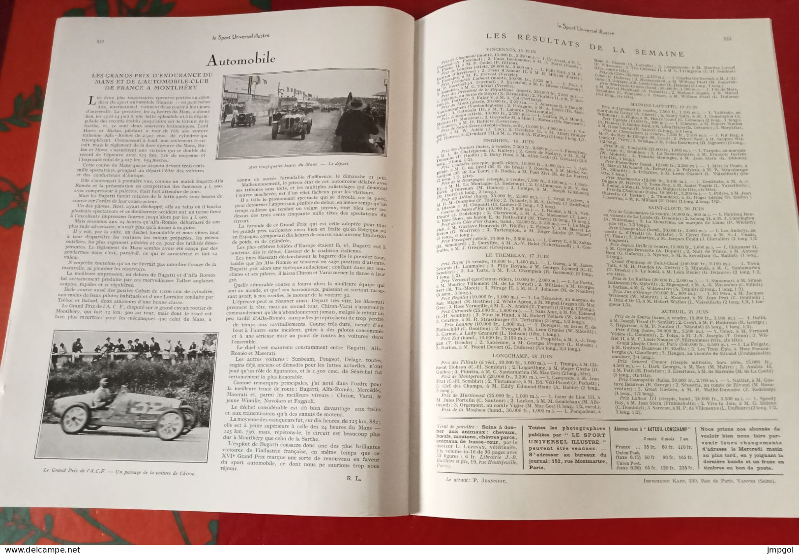 Sport Universel Illustré N°1478 Jui 1931 Cheval Ardennais 24 Heures Du Mans Alfa Roméo Prix ACF Monthléry Chiron Bugatti - 1900 - 1949