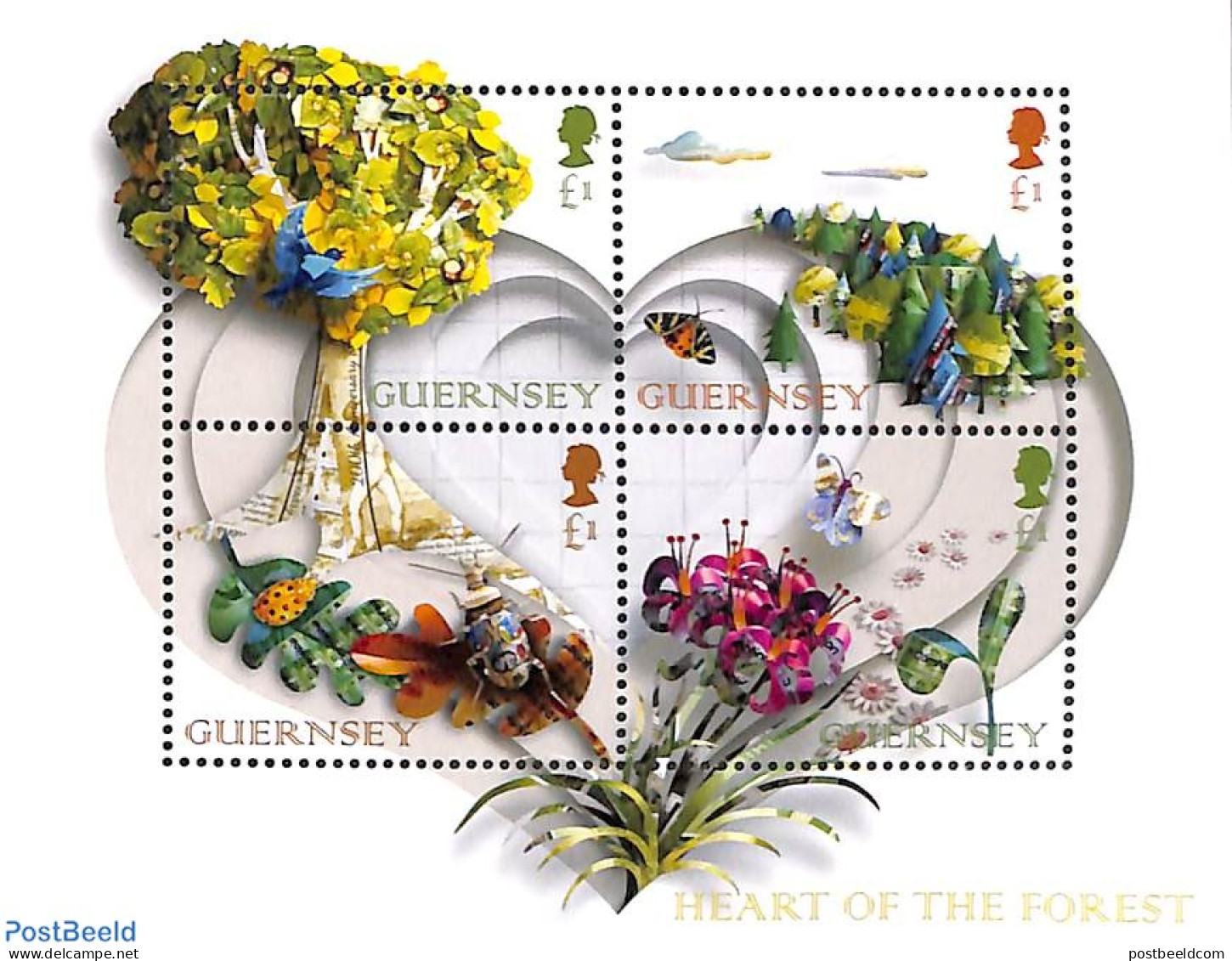 Guernsey 2022 Heart Of The Forest S/s, Mint NH, Nature - Butterflies - Trees & Forests - Rotary, Lions Club