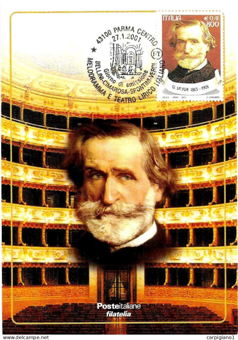 ITALIA ITALY -2001 PARMA Melodramma E Teatro Lirico Bellini, Cimarosa, Spontini, Verdi Annullo Fdc Su Cartolina PT -1076 - 2001-10: Marcophilia