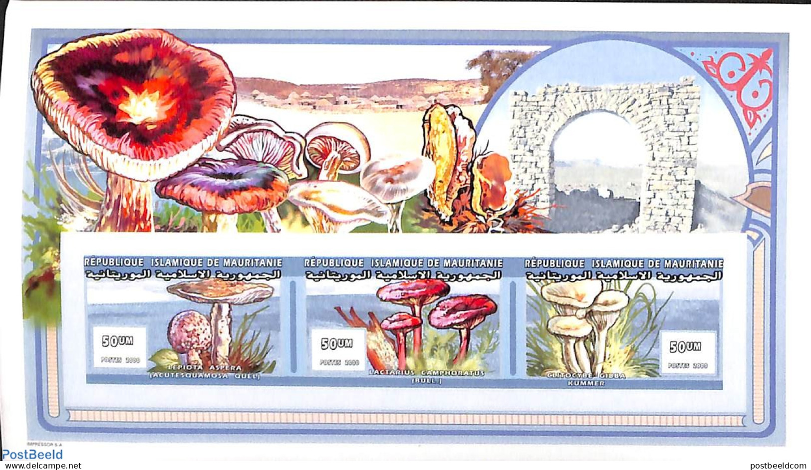 Mauritania 2000 Mushrooms 3v M/s, Imperforated, Mint NH, Nature - Mushrooms - Mushrooms